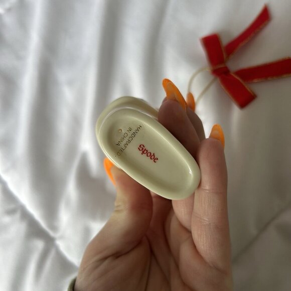 Spode Christmas Tree Ornament Puppy Dog in Stocking 3.25" No Box Bow Red Green - Picture 6 of 8